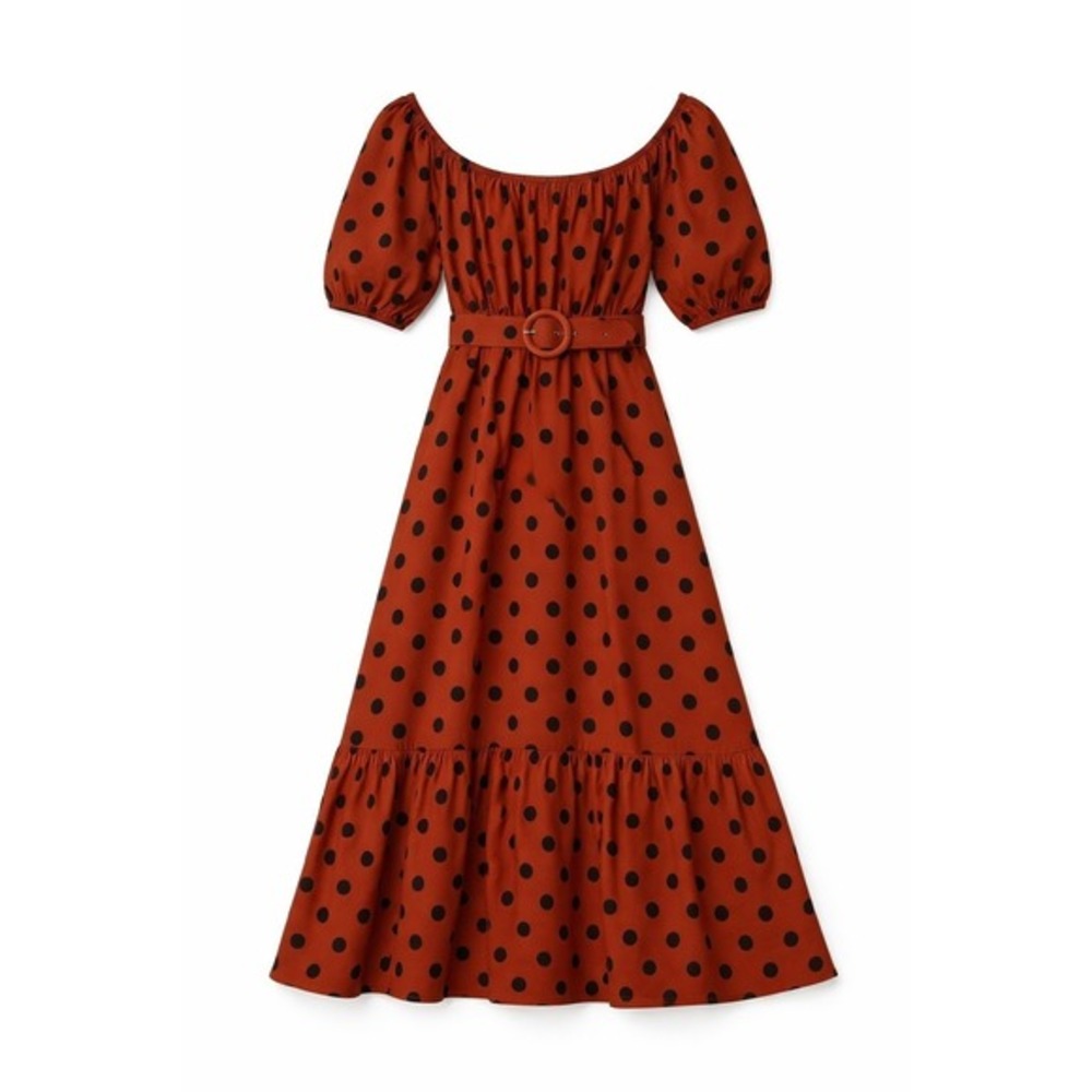 Anthropologie Maeve‎ Lucienne Off-The-Shoulder Belted Maxi Dress Rust Size 2 NWT